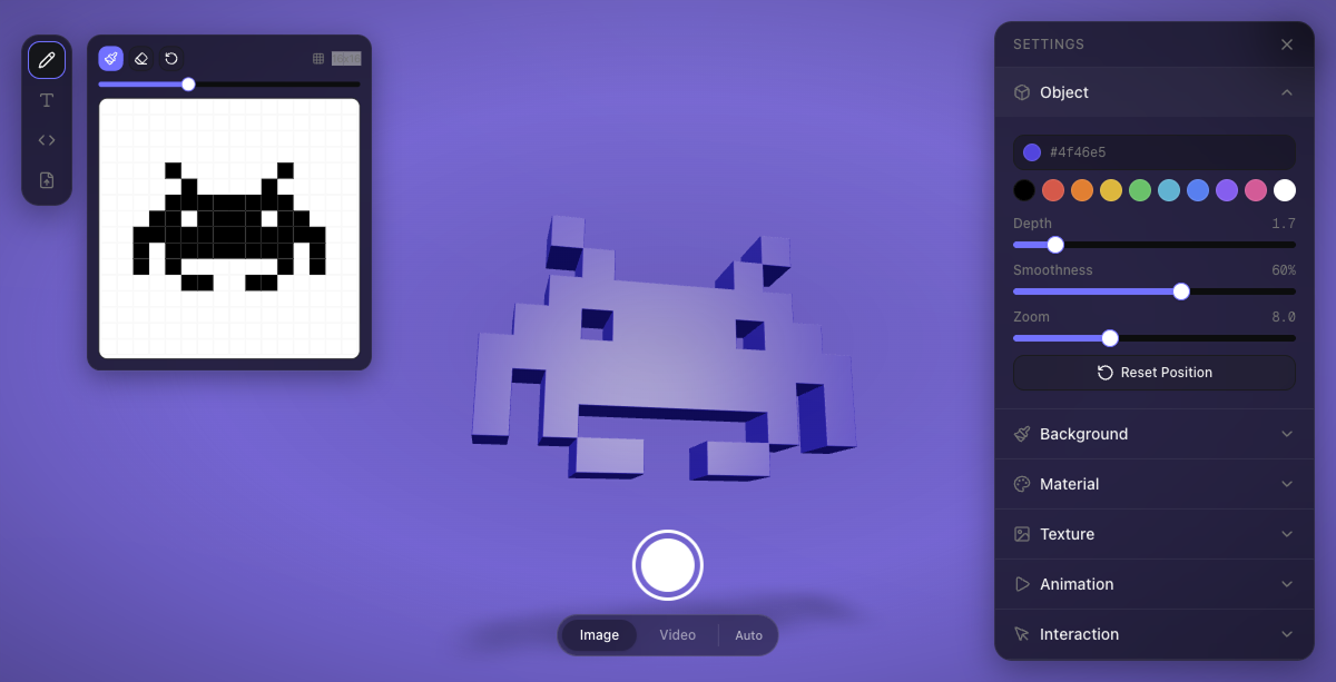 3dsvg product preview for turning an SVG into an interactive 3D object