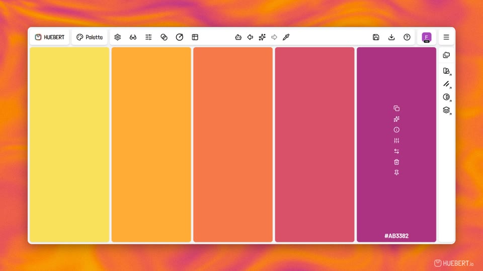 Huebert palette generator showing five warm coordinated color columns
